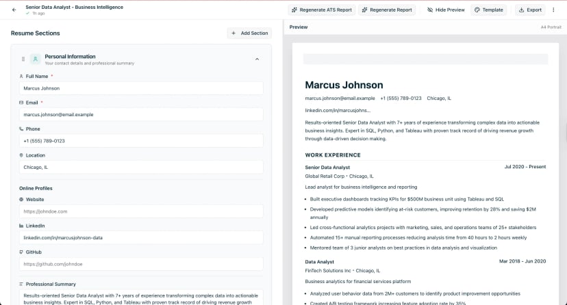 Resume Editor interface screenshot